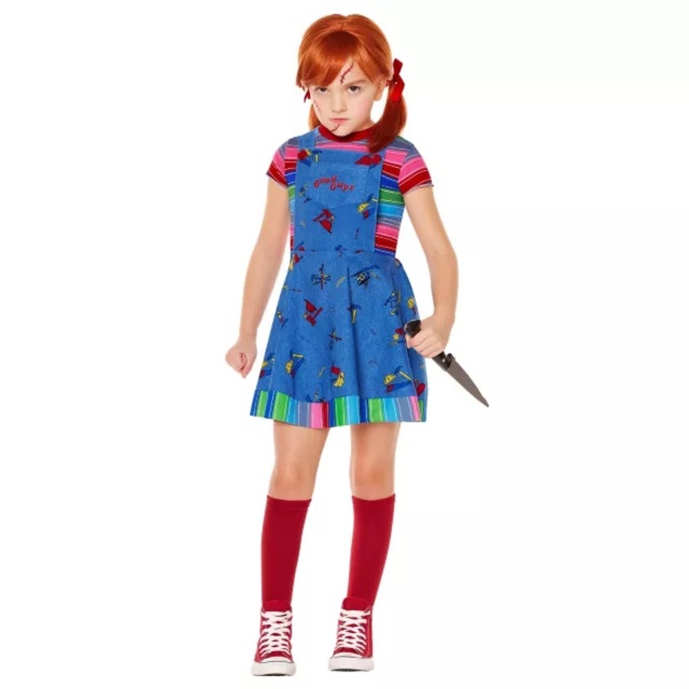 Spirit Halloween Girls Chucky Doll Costume Dress and Wig, Size S 4-6
